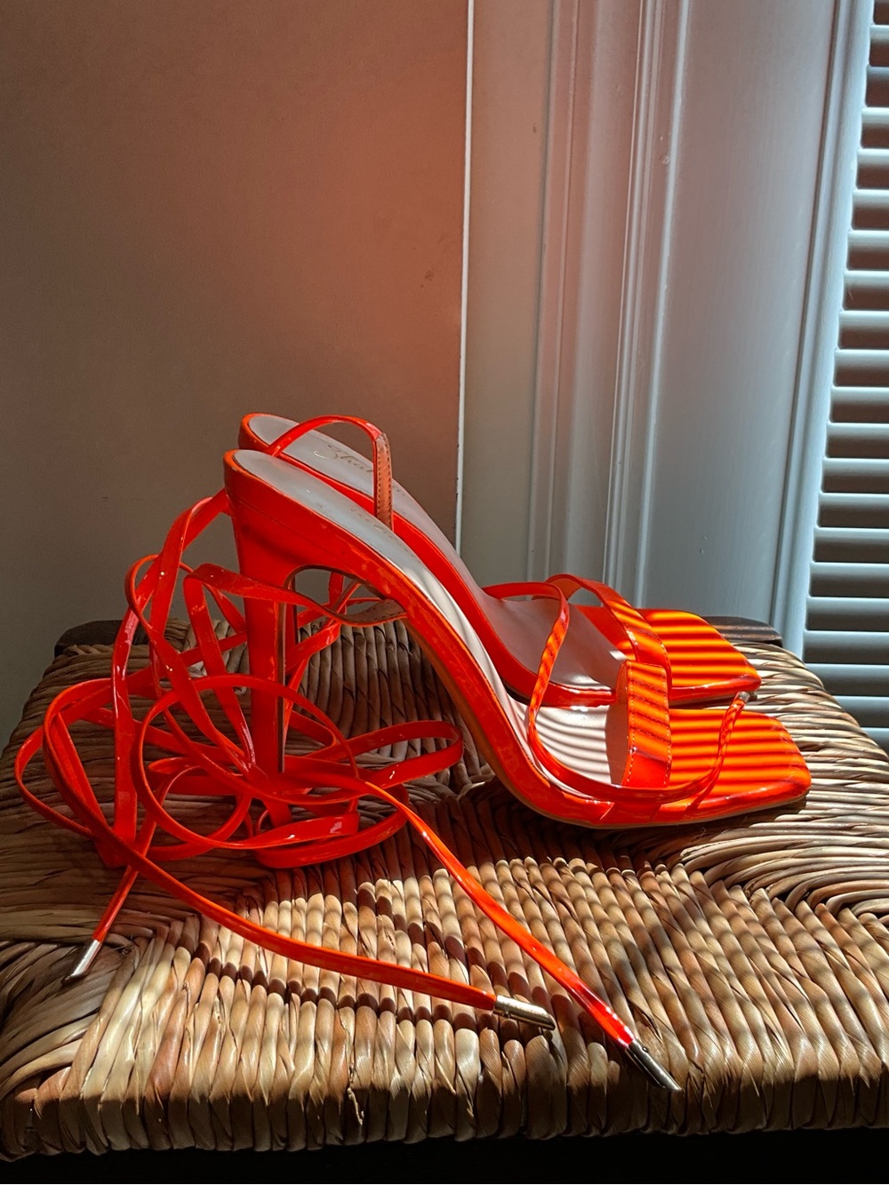 Neon Orange Strappy High Heel Sandals size 8.5